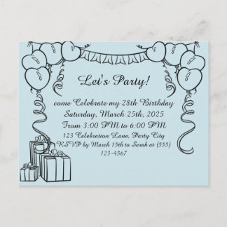  Simple Outline Birthday Invitation Postcard