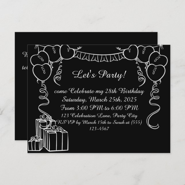 Simple Outline Birthday Invitation Postcard (Front/Back)