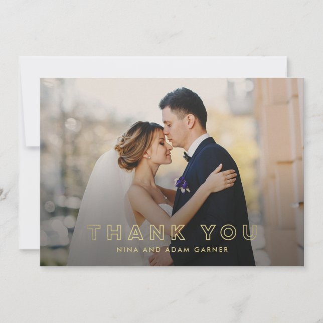 Simple Outline Wedding Thank You Card Faux Foil (Front)