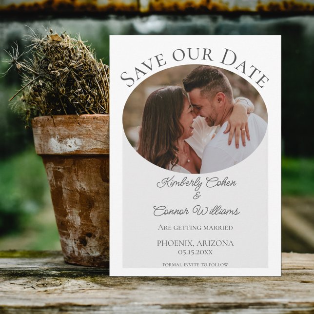 Simple Oval Photo Save the Date | Grey (Creator Uploaded)