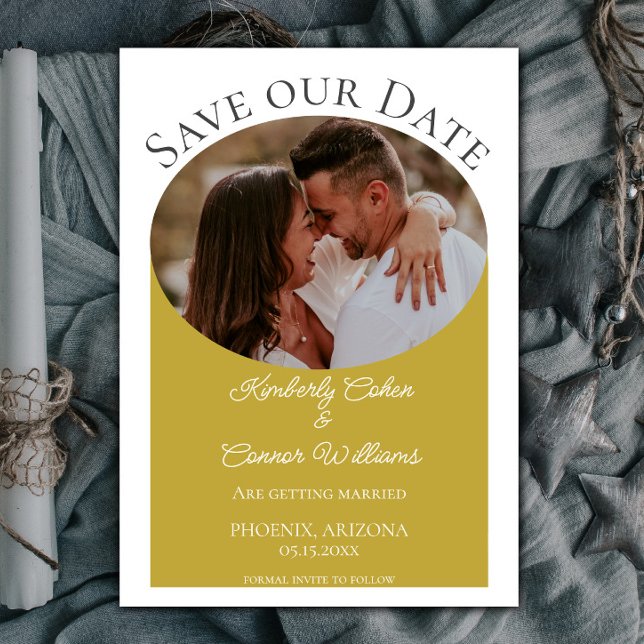 Simple Oval Photo Save the Date | Marigold (Marigold Simple Oval Photo Save the Date)