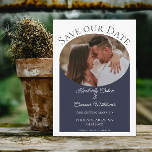 Simple Oval Photo Save the Date   Navy Blue