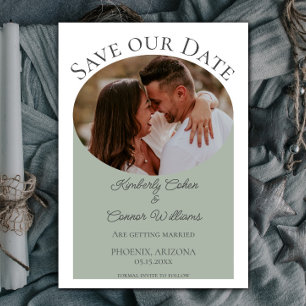 Simple Oval Photo Save the Date   Sage Green