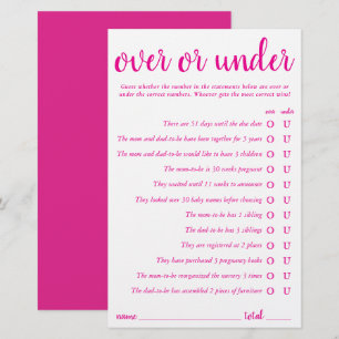 Simple Over or Under Hot Pink Game Card