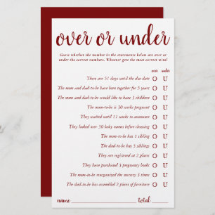 Simple Over or Under Red Shower Game Card