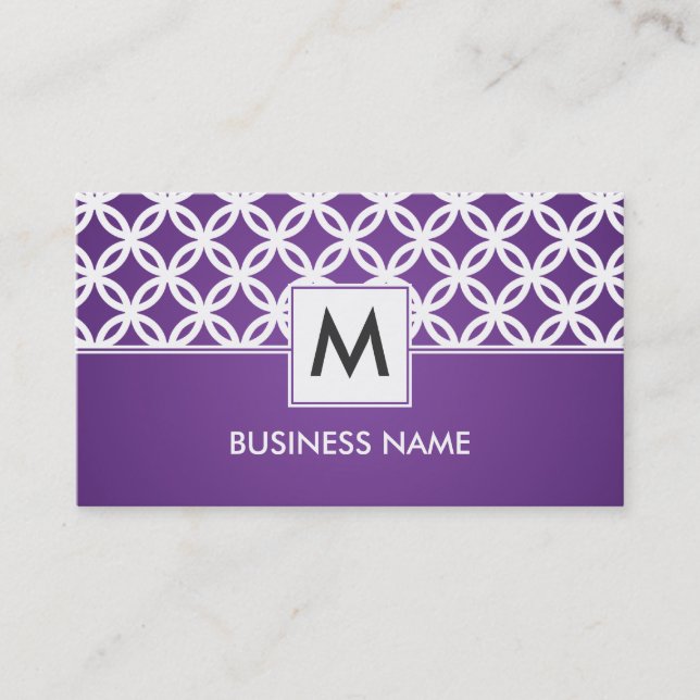 Simple Overlapping Circles Pattern Monogram Purple Business Card (Front)