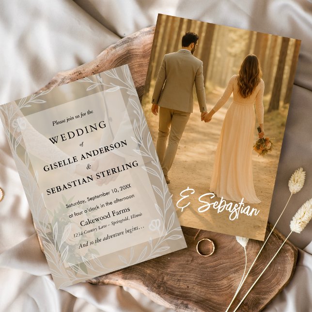 Simple Overlay Neutral Botanical Elegant Wedding  Invitation (Creator Uploaded)