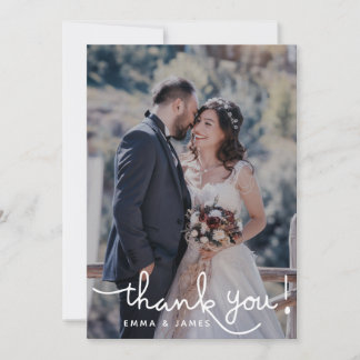 Simple Overlay Text Hand Lettering Wedding Photo Thank You Card