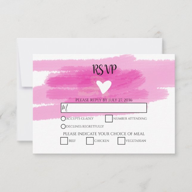 Simple Paint Strokes & Heart Wedding RSVP Cards (Front)