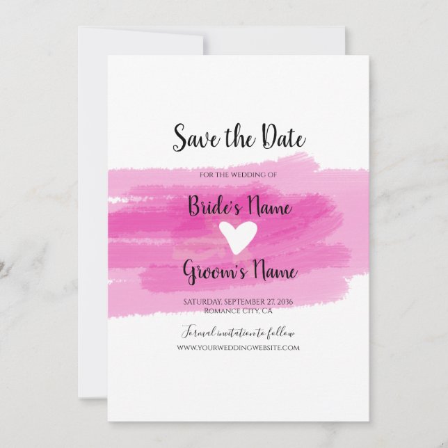 Simple Paint Strokes & Heart Wedding Save The Date (Front)