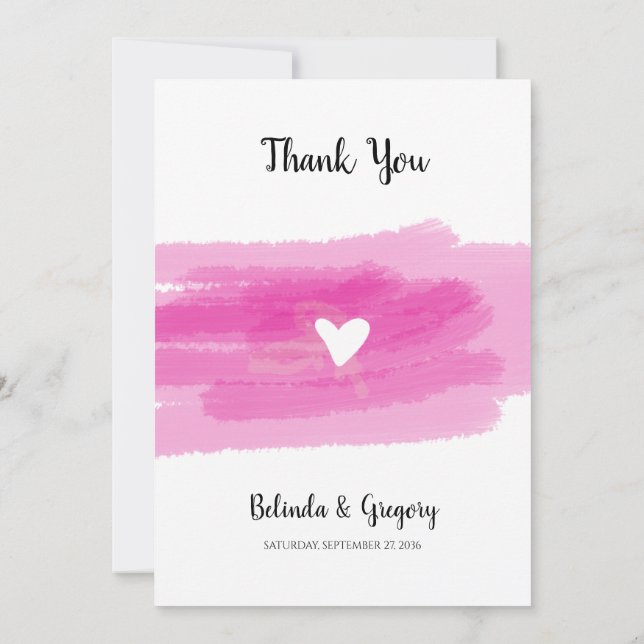 Simple Paint Strokes & Heart Wedding Thank You Card (Back)