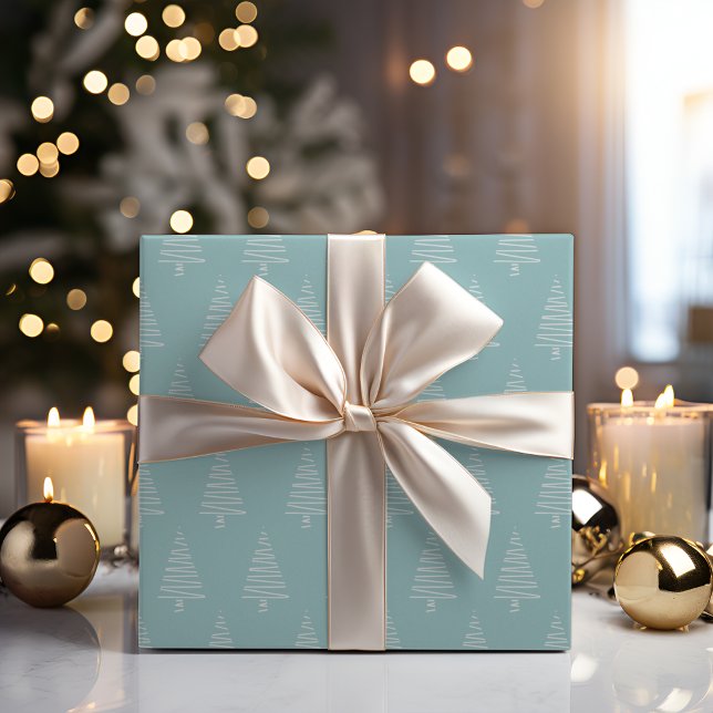 Simple Pale Blue-Green And White Christmas Trees Wrapping Paper (Simple Pale Blue-Green And White Christmas Trees Wrapping Paper)