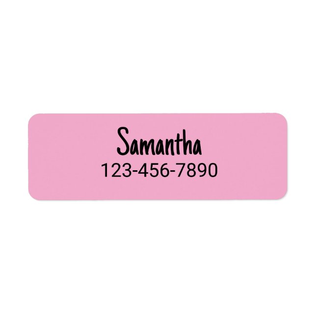 Simple Pale Pink and Black Name Phone Number (Front)