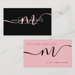  Simple Pale Pink Minimal Monogram Script Black  Business Card