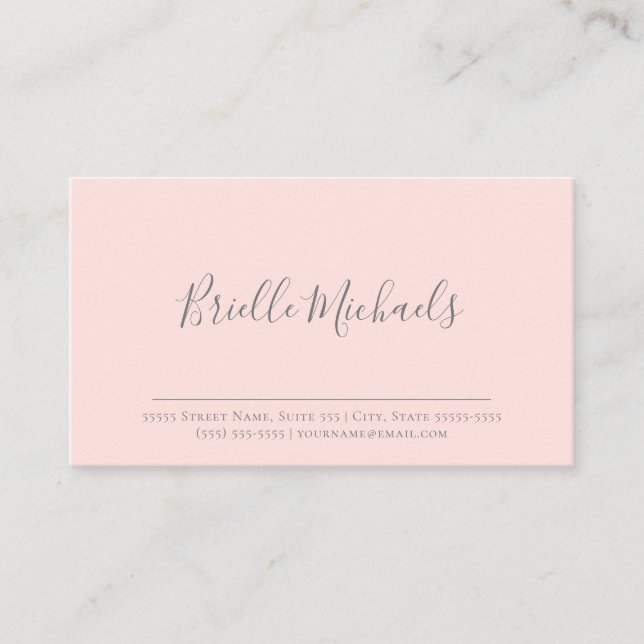 Simple Pale Pink With Grey Handwritten Script Business Card (Front)