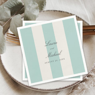 Simple Pale Teal Cabana Stripes Wedding Napkin