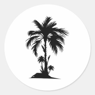Simple Palm Tree   Elegance in Black and White Classic Round Sticker