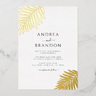Simple Palm Tree Leaves Wedding Qr Code Gold