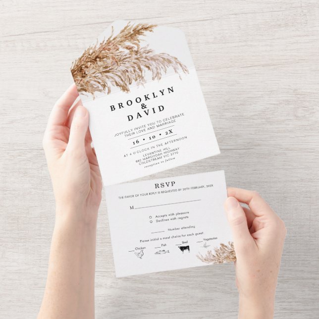 Simple Pampas Grass All in One Wedding Invite (Tearaway)
