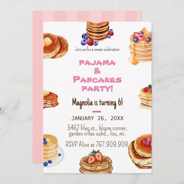 Simple Pancakes and Pyjamas Invitation (Front/Back)