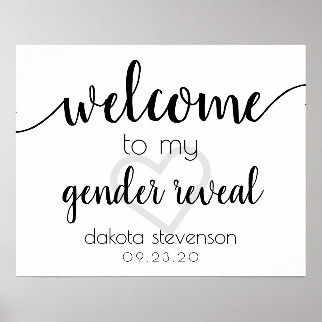 Simple Party Welcome | Black Script Heart Editable Poster (Front)