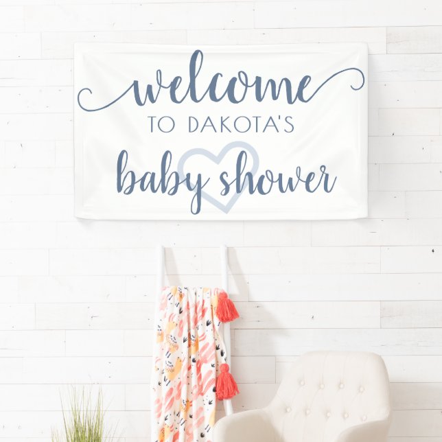 Simple Party Welcome | Dusty Blue Heart Customized Banner (Insitu)