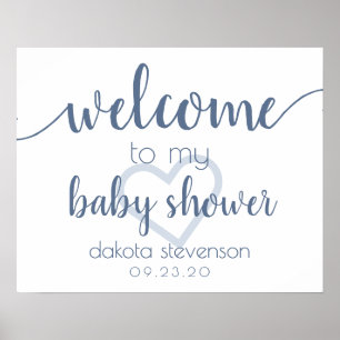 Simple Party Welcome Dusty Blue Heart Customized Poster