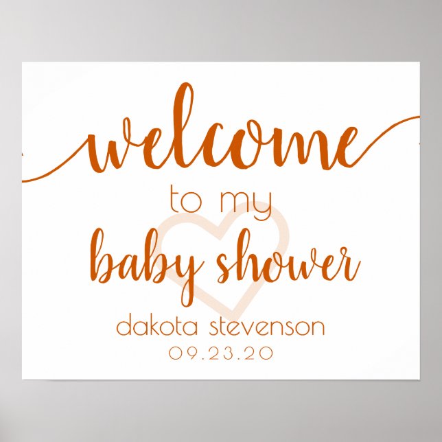 Simple Party Welcome | Fall Orange Heart Editable Poster (Front)