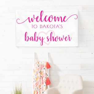 Simple Party Welcome   Hot Pink Heart Customized Banner