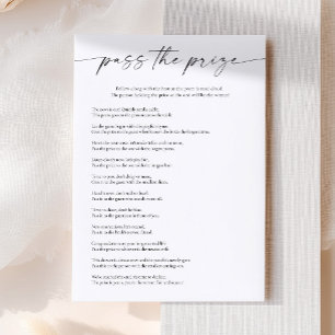 Simple Pass the Prize Bridal Shower Game Card