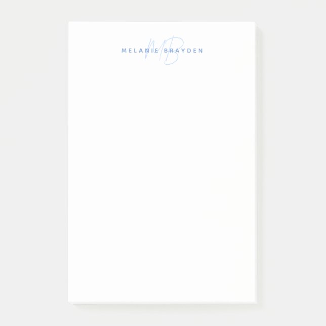 Simple Pastel Blue Minimalist Two Monogram Name Post-it Notes (Front)