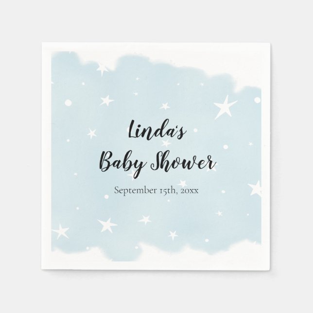 Simple Pastel Blue Watercolor Star Pattern Party Napkin (Front)