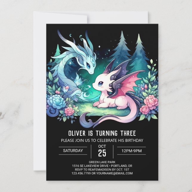Simple Pastel Dragon Birthday Invitation (Front)