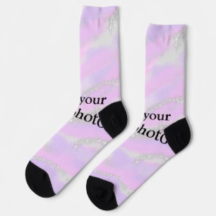 Simple pastel glitter colourful add your text phot socks