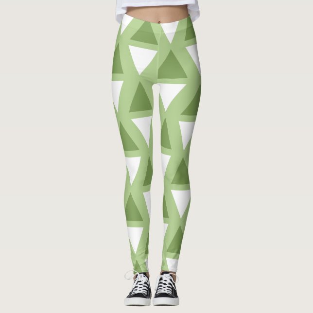Simple pastel green geoemtric pattern leggings (Front)