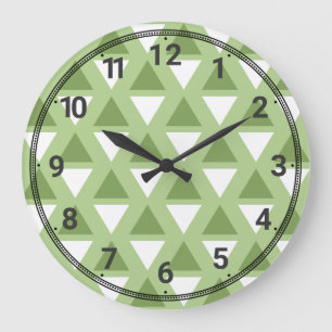 Simple pastel green geometric pattern large clock