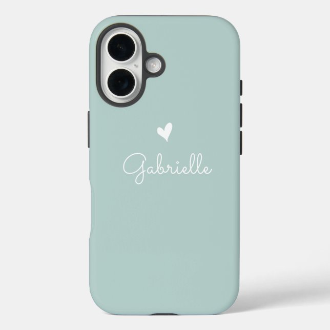 Simple Pastel Green Heart with Minimal Script Name Case-Mate iPhone Case (Back)