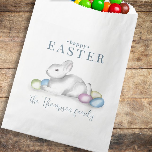 Simple Pastel Happy Easter Bunny Typography Favour Bag (Easter Personalized treat favor bag. Perfect for your favorite treat.)