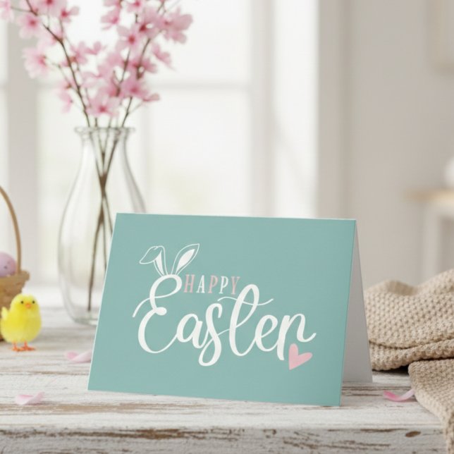 Simple Pastel Pink & Green Happy Easter Holiday Card (Simple Pastel Pink & Green Happy Easter Holiday Card)