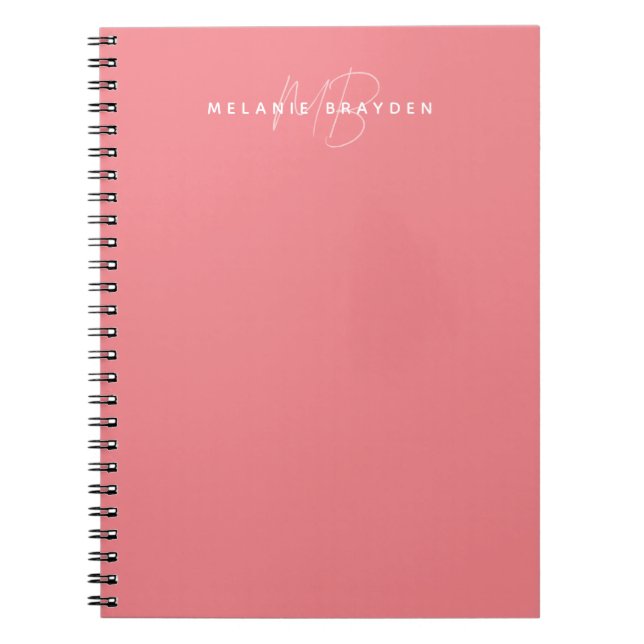 Simple Pastel Pink Minimalist Two Monogram Name Notebook (Front)