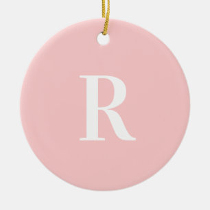 Simple Pastel Pink Monogram Ceramic Ornament