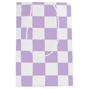 Simple Pastel Purple Lilac & White Chequered Medium Gift Bag