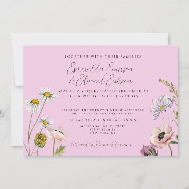 Simple Pastel Purple Wild Flower Garden Wedding  Invitation (Front)