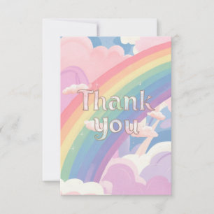 Simple Pastel Rainbow and Clouds Thank You Card
