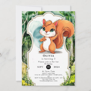 Simple Pastel Squirrel Birthday Invitation