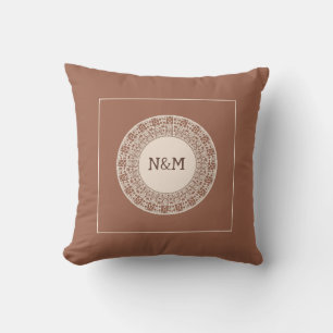 Simple Pastel Terracotta with Lace Pattern Throw Pillow