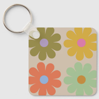 Simple Pastel Vintage Flower Pattern Keychain