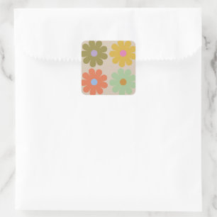 Simple Pastel Vintage Flower Pattern Square Sticker