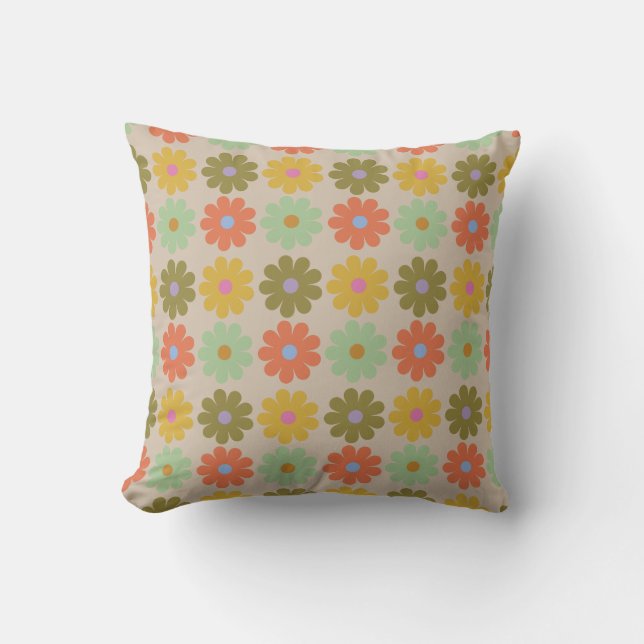 Simple Pastel Vintage Flower Pattern Throw Pillow (Front)