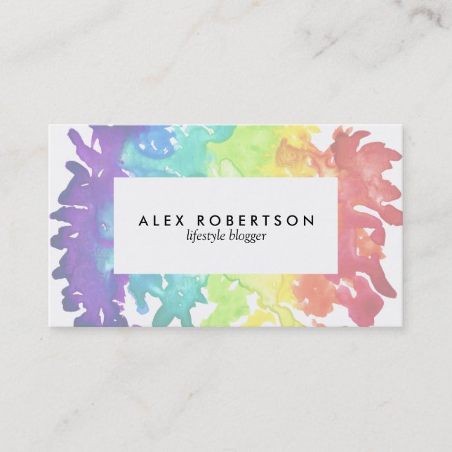 Simple pastel watercolor rainbow business card (Front)